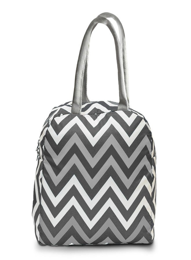 Allo Lunch Bag for Office, School & College, Washable Unisex Tiffin Bag for Men, Women & Kids, Lightweight, Leakproof, Water and Dust Resistant Multipurpose Lunch Bag, 5 litres, Grey Chevron - Image 1